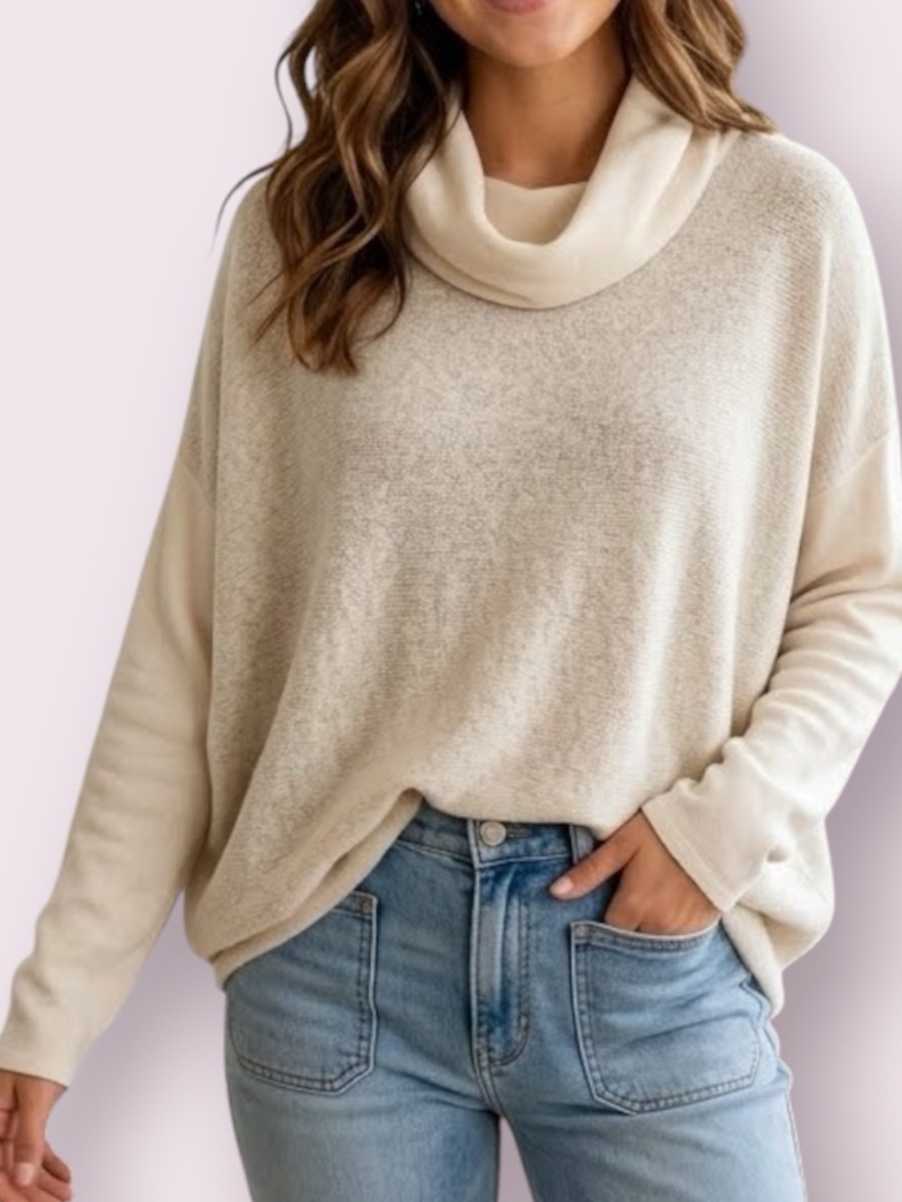 Vince Virgin Wool & Cashmere Blend Cowl Neck Tunic Sweater Cream Size Large